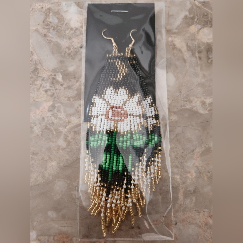 Fringe Beaded Earrings Southwestern Bohemian Cowgirl Handmade